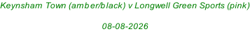 Keynsham Town (amber/black) v Longwell Green Sports (pink)  08-08-2026